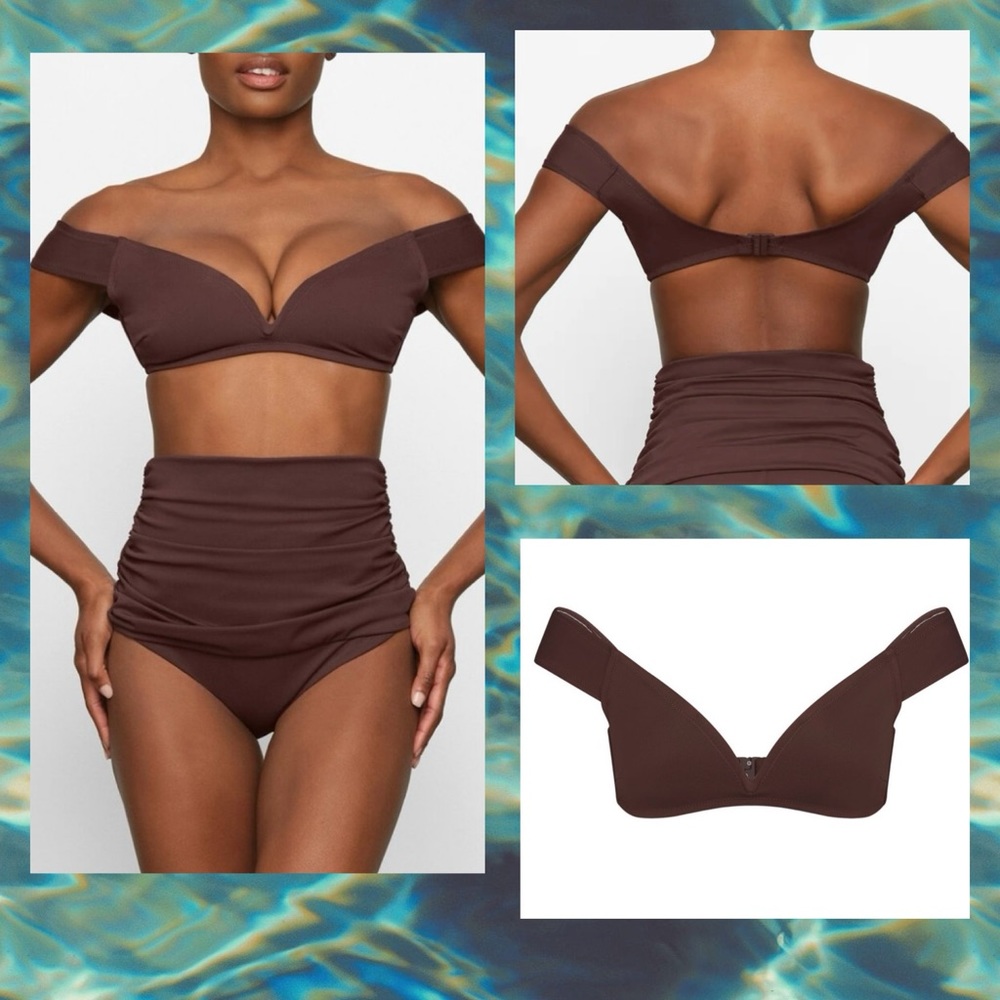 Skims Swim Sculpting Off Shoulder Bikini Top Cocoa
